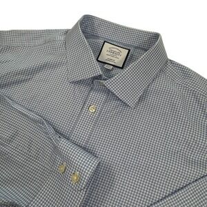Charles Tyrwhitt Dress Shirt Mens 19/37 Blue Gingham Classic Fit Egyptian Cotton